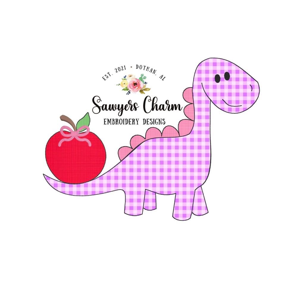 BUNDLE Back to school dinosaur with apple, with & without bow, bean stitch applique embroidery design file, dino, quick stitch