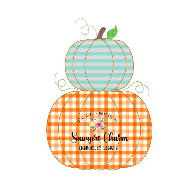 BUNDLE Stacked pumpkins with and without bow, bean stitch applique design file, fall, halloween, fall leaves, pumpkin patch, quick stitch
