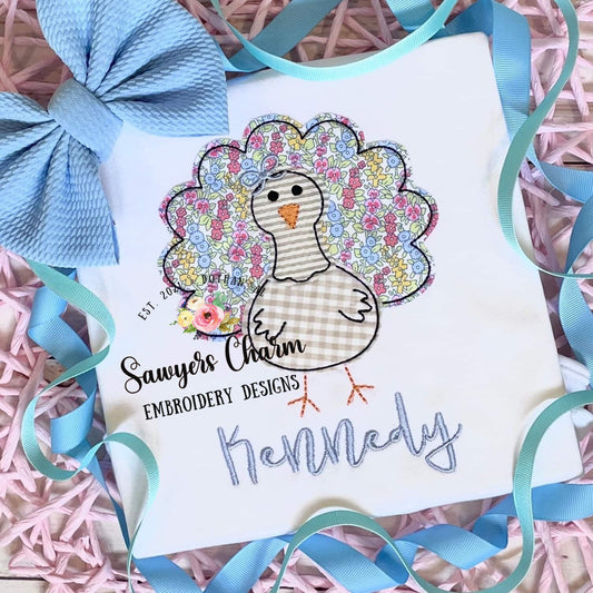 BUNDLE Turkey with & without bow, bean stitch applique embroidery design file, fall, thanksgiving, gobble, quick stitch