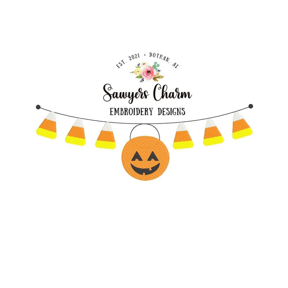 BUNDLE Halloween candy corn jackolantern bunting banner sketch stitch machine embroidery design file, quick stitch/bean stitch, fall pumpkin
