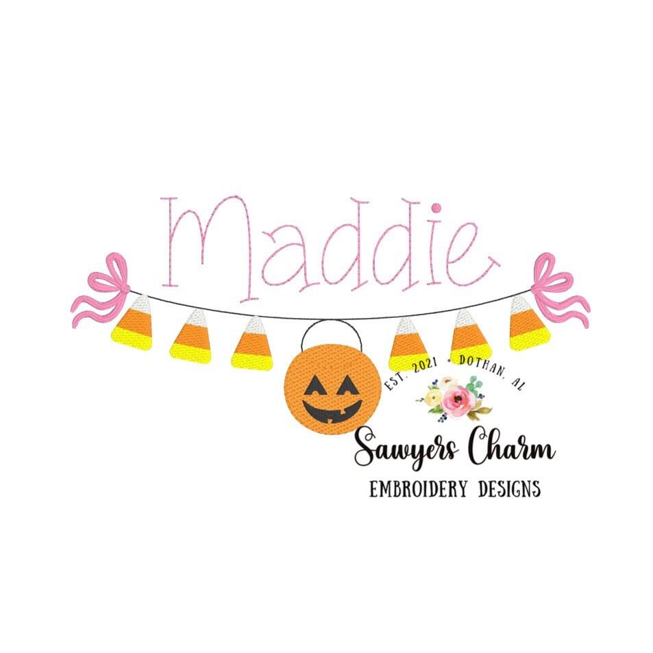 BUNDLE Halloween candy corn jackolantern bunting banner sketch stitch machine embroidery design file, quick stitch/bean stitch, fall pumpkin