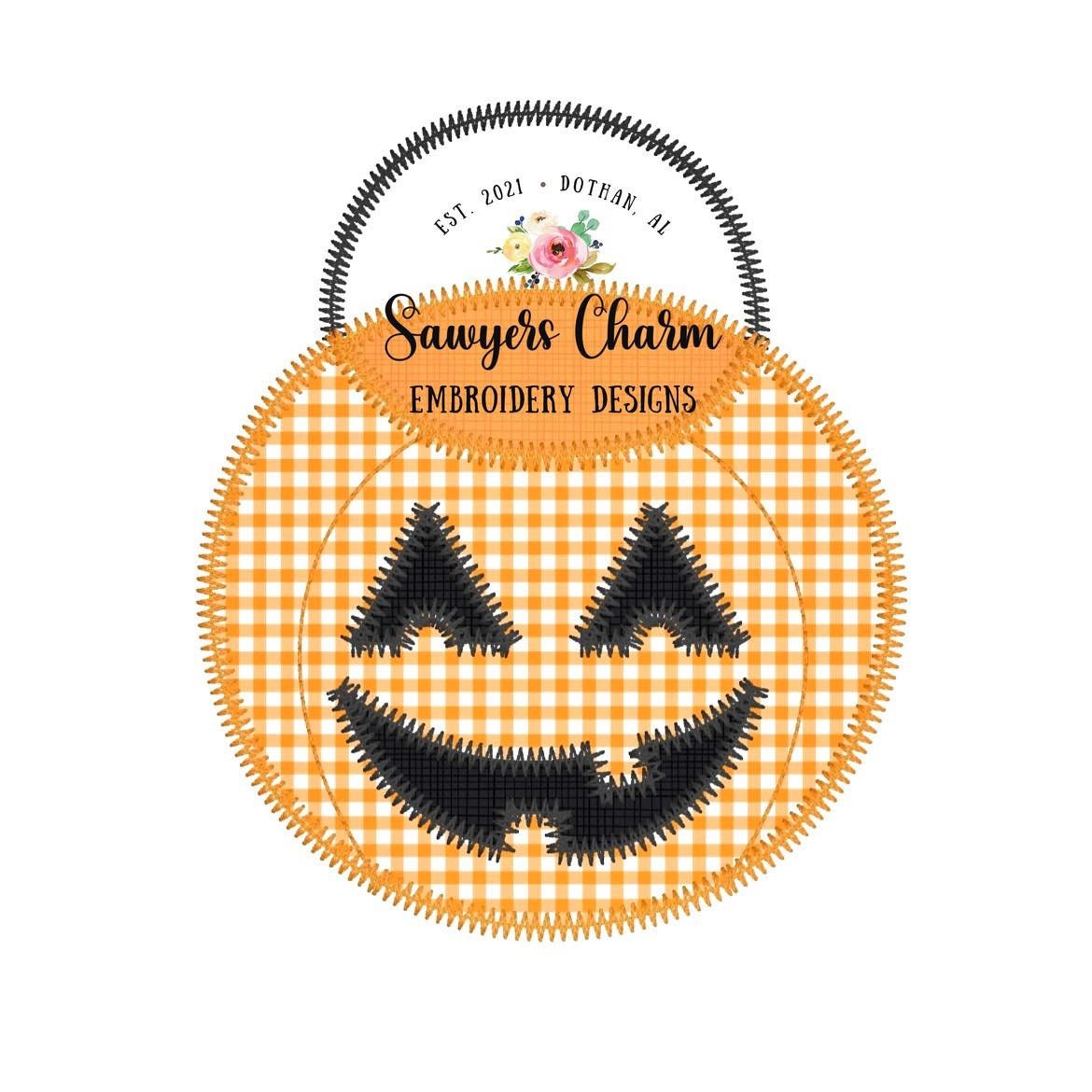 BUNDLE Halloween jackolantern candy bucket zig zag machine applique embroidery design file, quick stitch, fall pumpkin, trick or treating