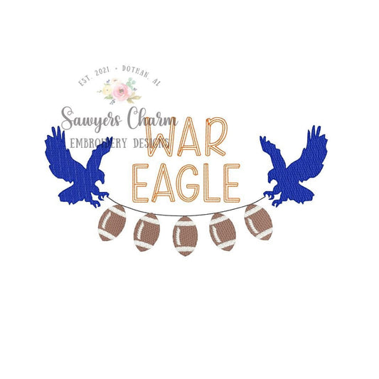 Flying Eagle mascot Sports football bunting banner sketch fill embroidery design file, quick stitch, bean stitch, college university, school