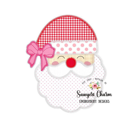 Santa Claus with bow zig zag stitch applique, machine embroidery design file, quick stitch, Christmas, holidays, winter, jolly, ho ho ho