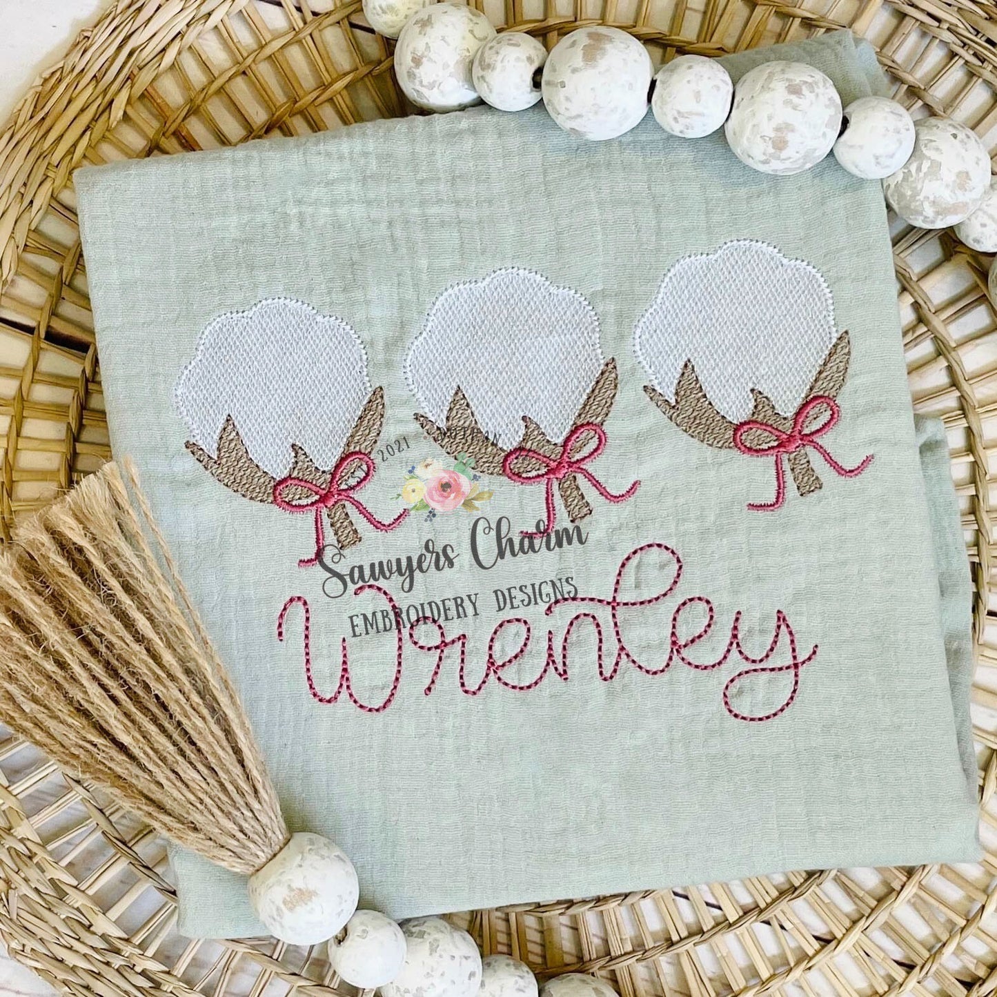 BUNDLE Cotton boll trio with & without bow sketch stitch, machine embroidery design file, fall, harvest, satin stitch, quick stitch