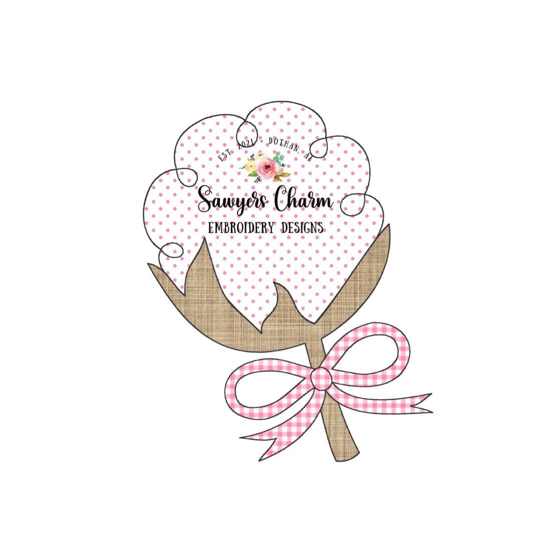BUNDLE Cotton boll bean stitch applique, with & without bow machine embroidery design file, fall, harvest, quick stitch, farming