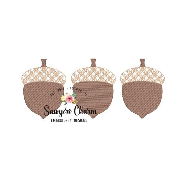BUNDLE Gingham acorn trio with & without bow, sketch stitch embroidery design file, fall, quick stitch, bean stitch details, plaid, check