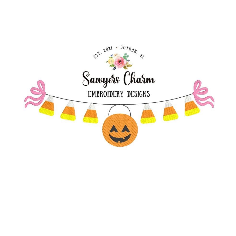 BUNDLE Halloween candy corn jackolantern bunting banner sketch stitch machine embroidery design file, quick stitch/bean stitch, fall pumpkin