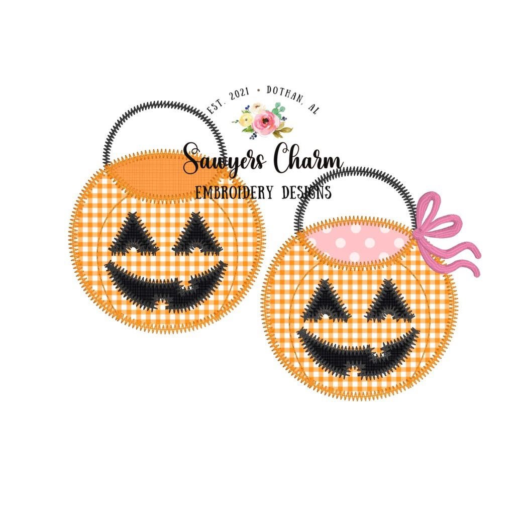 BUNDLE Halloween jackolantern candy bucket zig zag machine applique embroidery design file, quick stitch, fall pumpkin, trick or treating