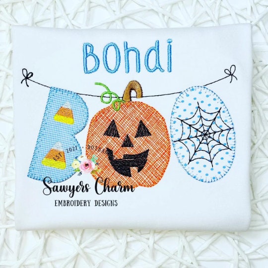BUNDLE Halloween BOO jackolantern/candy corn/spiderweb blanket stitch bunting banner machine applique embroidery design file, pumpkin patch