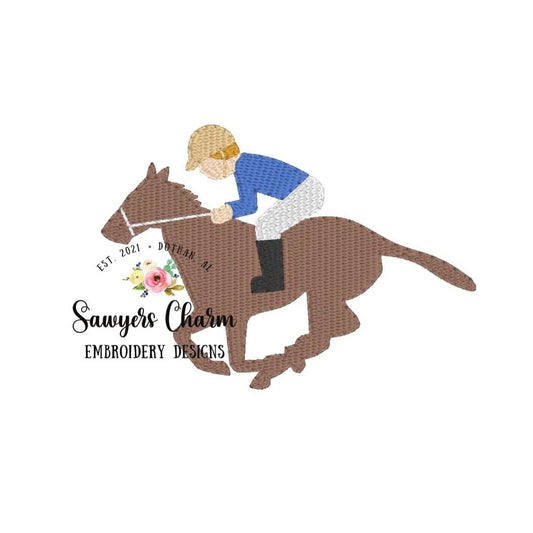 Mini Derby race horse jockey machine embroidery design file, festival, quick stitch, racing, horses, mini fill, perfect for monograms