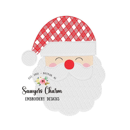 Gingham Santa Claus sketch stitch machine embroidery design file, quick stitch, Christmas, plaid check, holidays, winter, holly jolly