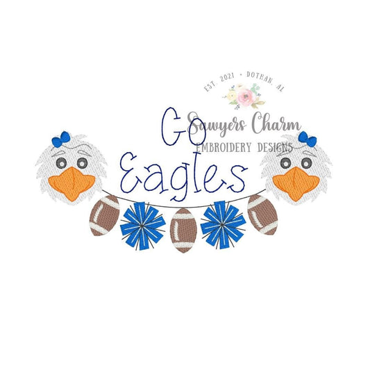 BUNDLE Boy & girl Sports Eagles football pom poms/cheerleading bunting banner sketch fill design embroidery file, quick stitch, bean stitch
