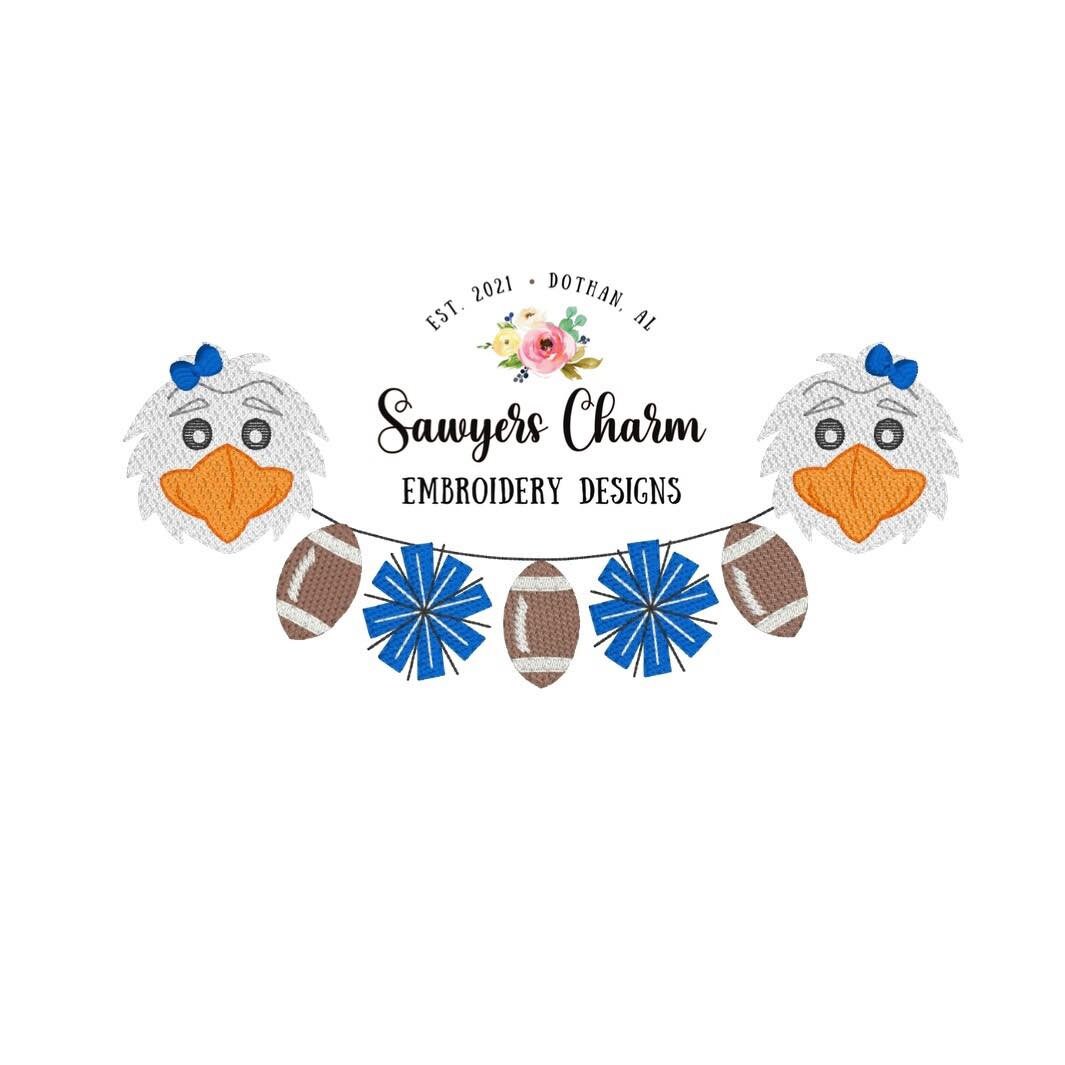 BUNDLE Boy & girl Sports Eagles football pom poms/cheerleading bunting banner sketch fill design embroidery file, quick stitch, bean stitch
