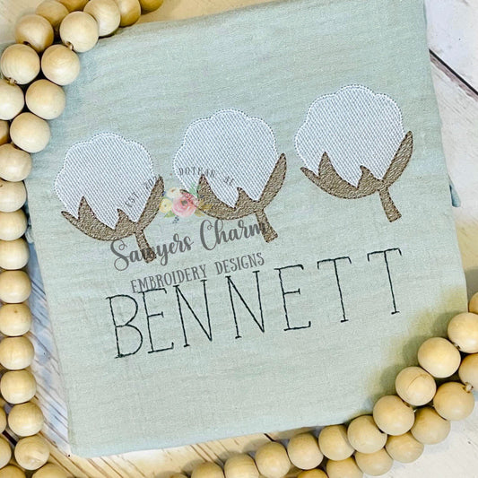 BUNDLE Cotton boll trio with & without bow sketch stitch, machine embroidery design file, fall, harvest, satin stitch, quick stitch