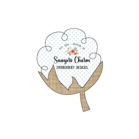 Cotton boll bean stitch applique, machine embroidery design file, fall, harvest, quick stitch, farming