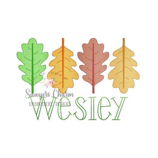 Row of fall leaves, sketch stitch embroidery design file, fall, halloween, fall leaves pumpkin patch, quick stitch bean stitch, thanksgiving