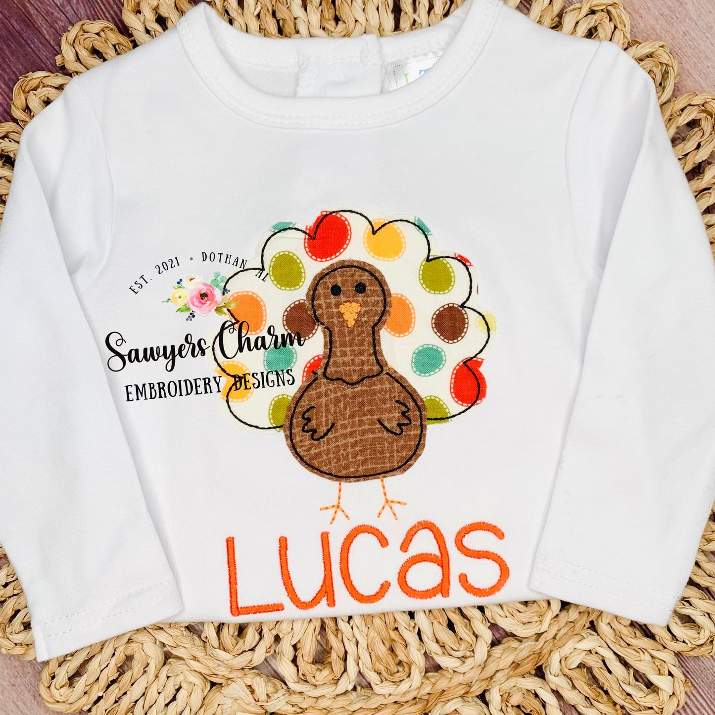 BUNDLE Turkey with & without bow, bean stitch applique embroidery design file, fall, thanksgiving, gobble, quick stitch