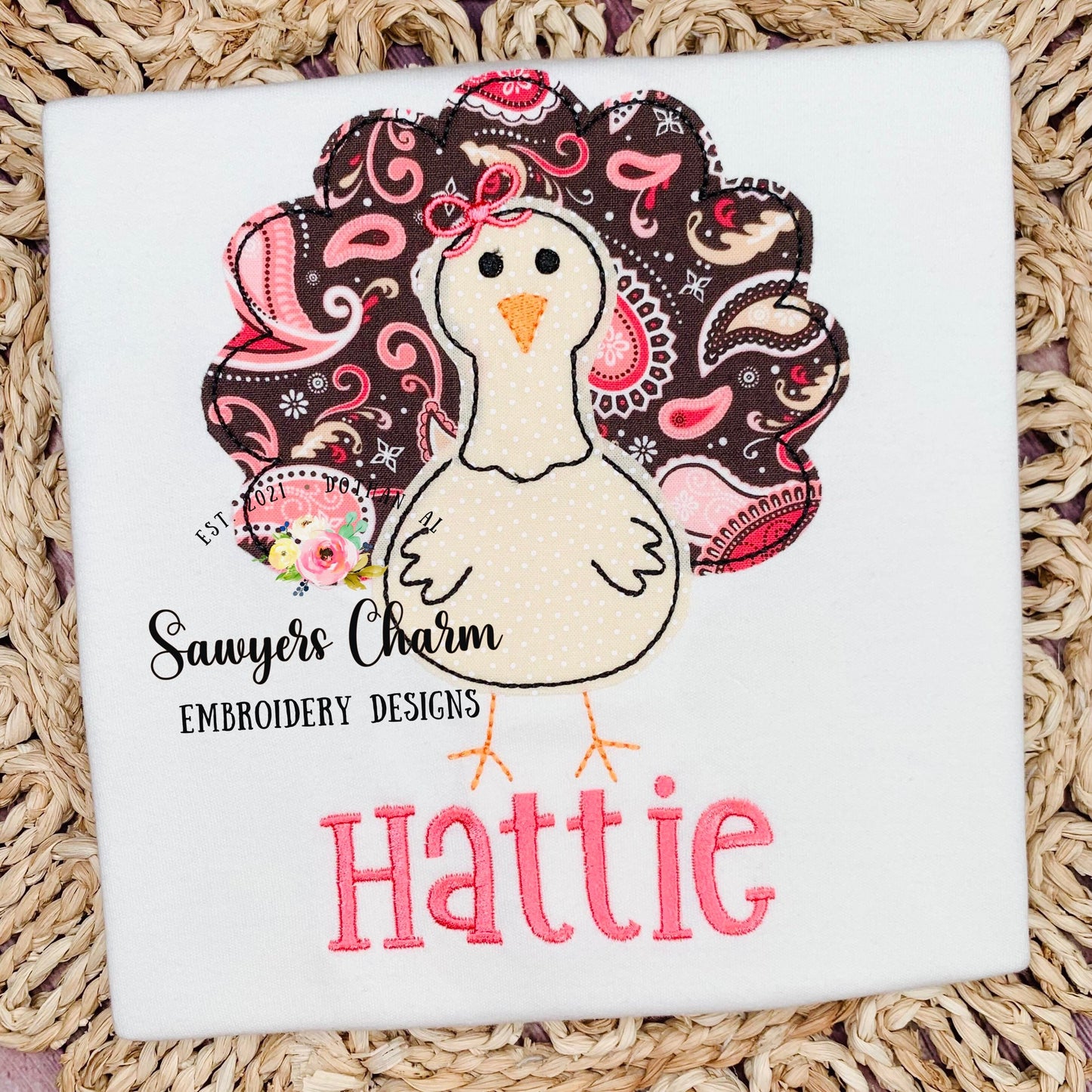 BUNDLE Turkey with & without bow, bean stitch applique embroidery design file, fall, thanksgiving, gobble, quick stitch