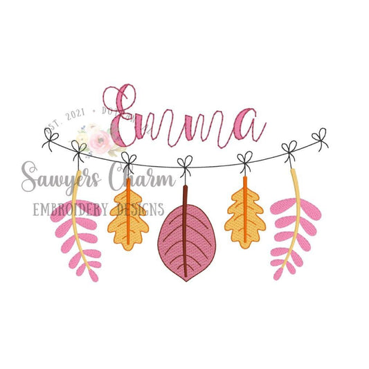 Fall leaves bunting banner, sketch stitch embroidery design file, boho, halloween, pumpkin patch, quick stitch bean stitch, thanksgiving