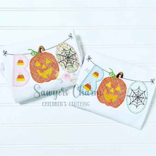 BUNDLE Halloween BOO jackolantern/candy corn/spiderweb blanket stitch bunting banner machine applique embroidery design file, pumpkin patch