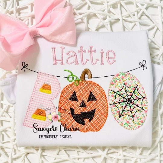 BUNDLE Halloween BOO jackolantern/candy corn/spiderweb blanket stitch bunting banner machine applique embroidery design file, pumpkin patch