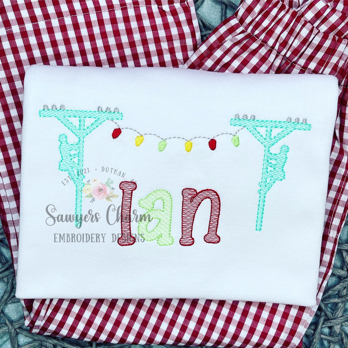 Christmas lights lineman bunting banner sketch stitch machine embroidery design file, quick stitch, holidays, bean stitch