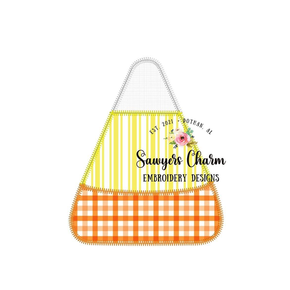 BUNDLE Halloween candy corn zig zag stitch applique, with & without bow, embroidery design file, quick stitch trick or treating, fall