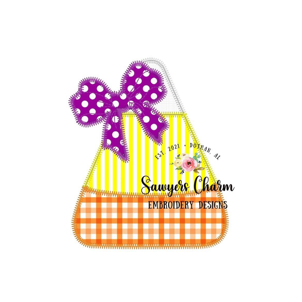 BUNDLE Halloween candy corn zig zag stitch applique, with & without bow, embroidery design file, quick stitch trick or treating, fall