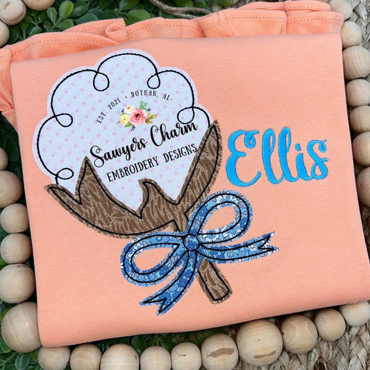 BUNDLE Cotton boll bean stitch applique, with & without bow machine embroidery design file, fall, harvest, quick stitch, farming