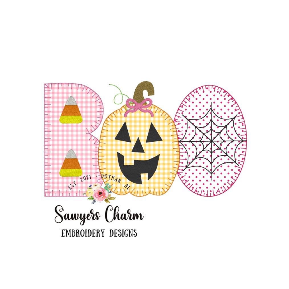 BUNDLE Halloween BOO jackolantern/candy corn/spiderweb blanket stitch bunting banner machine applique embroidery design file, pumpkin patch