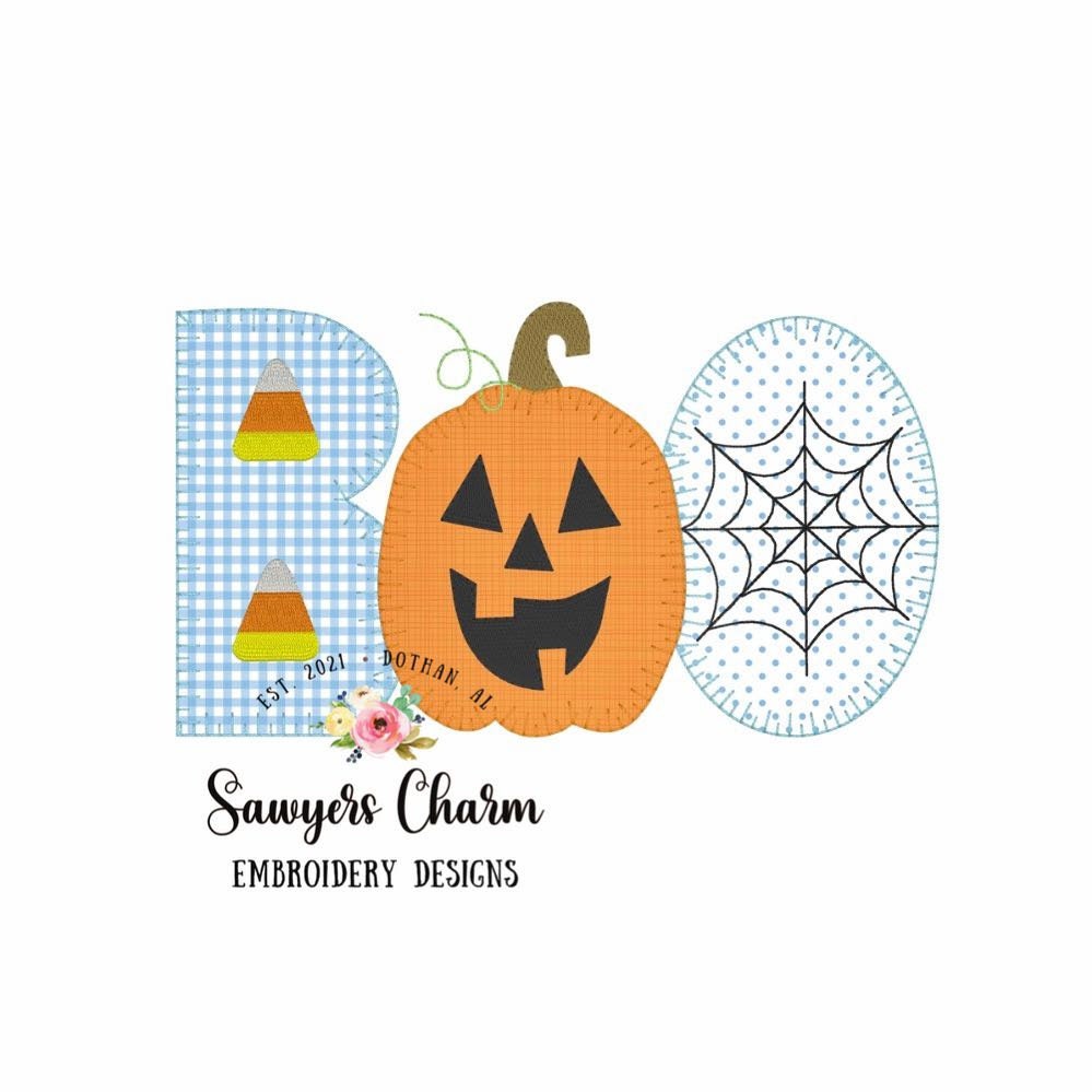 BUNDLE Halloween BOO jackolantern/candy corn/spiderweb blanket stitch bunting banner machine applique embroidery design file, pumpkin patch