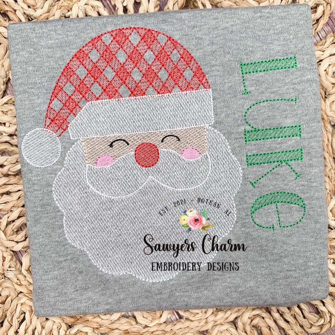 Gingham Santa Claus sketch stitch machine embroidery design file, quick stitch, Christmas, plaid check, holidays, winter, holly jolly