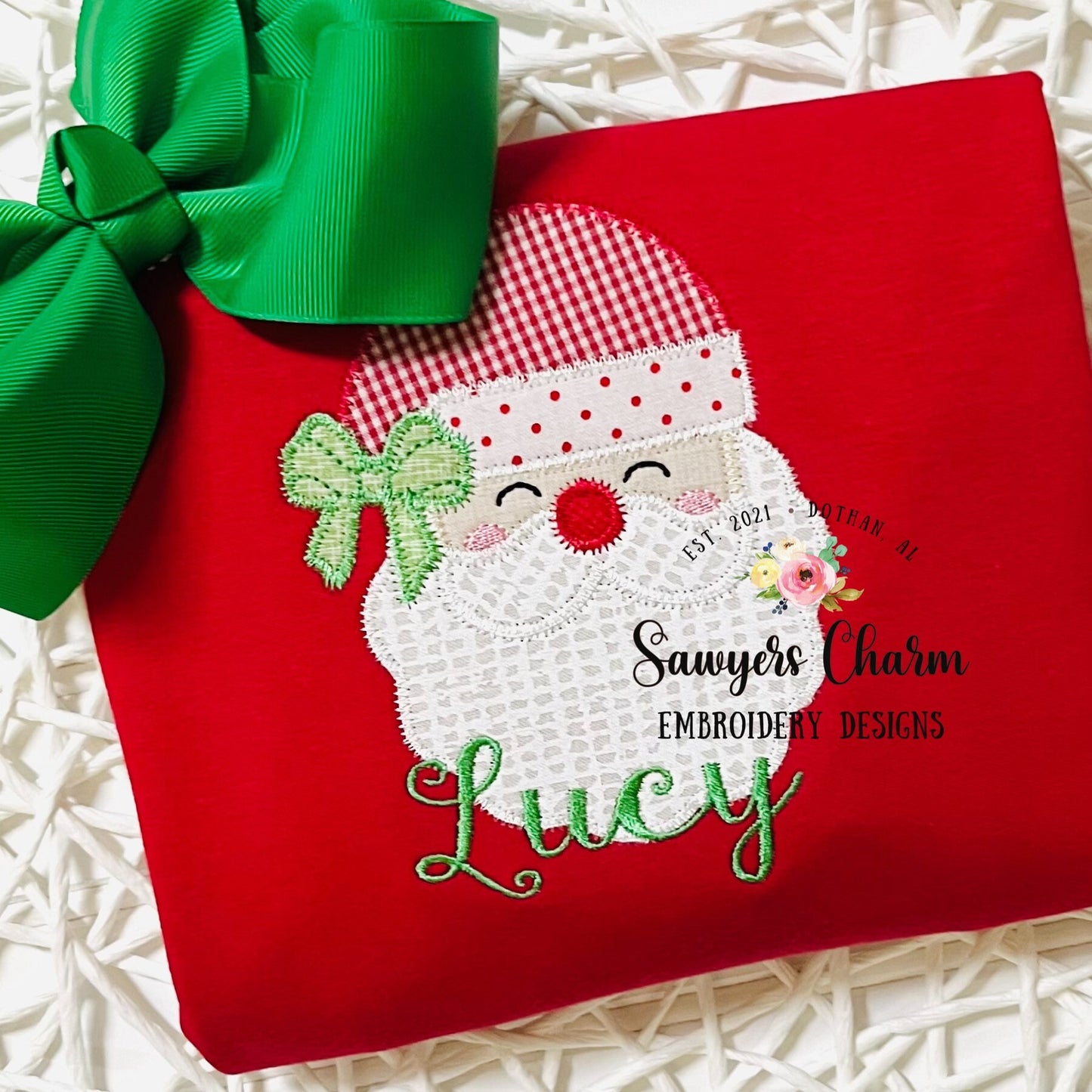 Santa Claus with bow zig zag stitch applique, machine embroidery design file, quick stitch, Christmas, holidays, winter, jolly, ho ho ho