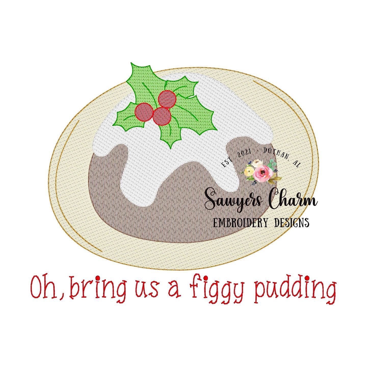 BUNDLE Christmas figgy pudding bean stitch machine applique/sketch embroidery design file, happy holidays, Merry Christmas, quick stitch
