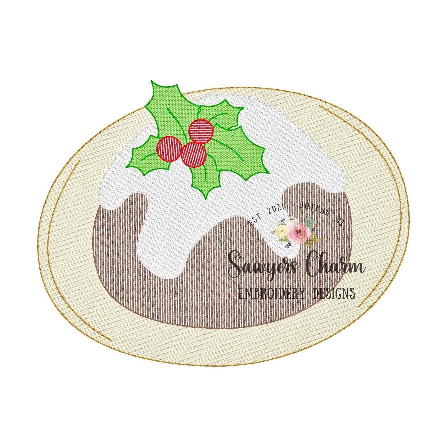 BUNDLE Christmas figgy pudding bean stitch machine applique/sketch embroidery design file, happy holidays, Merry Christmas, quick stitch
