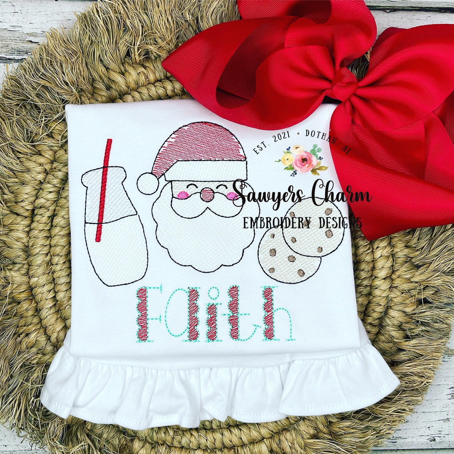 Santa Claus milk & cookies sketch stitch trio machine embroidery file, quick stitch, bean stitch, happy holidays, st. nick, Merry Christmas