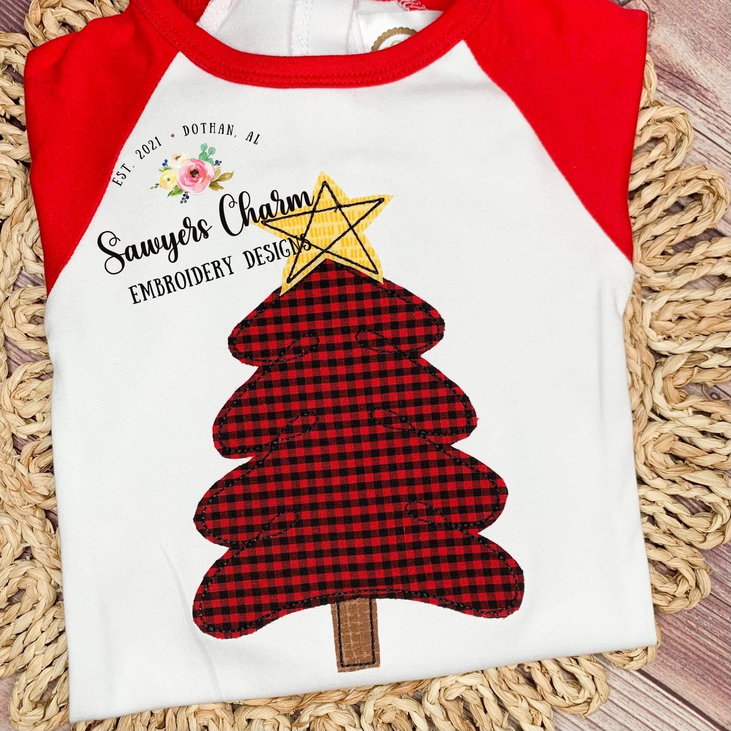 BUNDLE Christmas tree with bow & star, scribble bean stitch applique machine embroidery design file, quick stitch, holidays, boho woodland