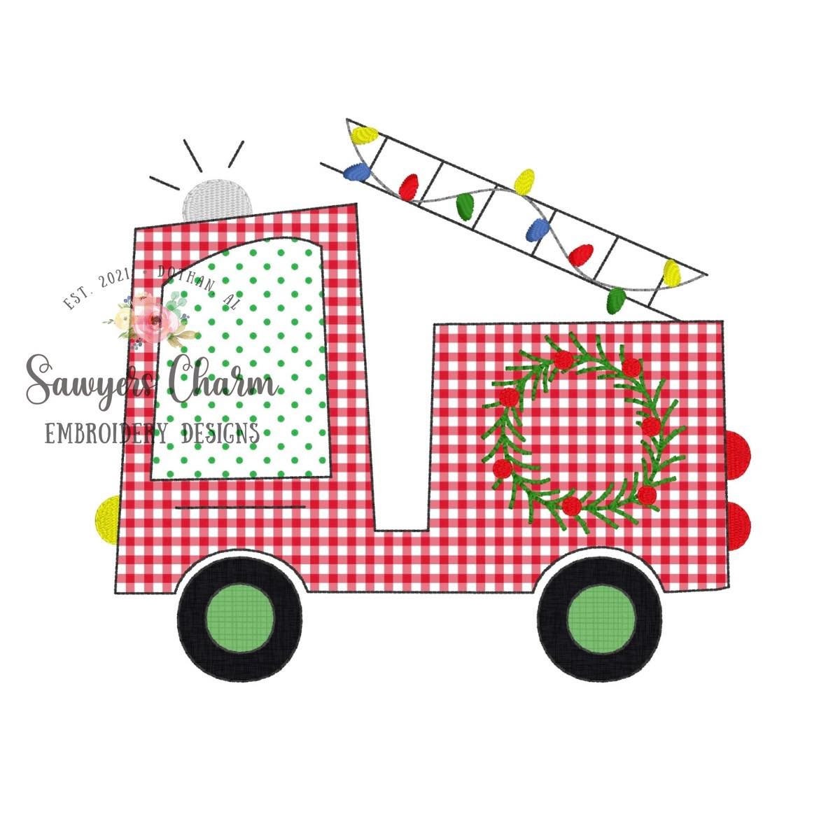BUNDLE Christmas lights Firetruck zigzag & bean stitch machine applique embroidery file, happy holidays, Merry Christmas, wreath, holly
