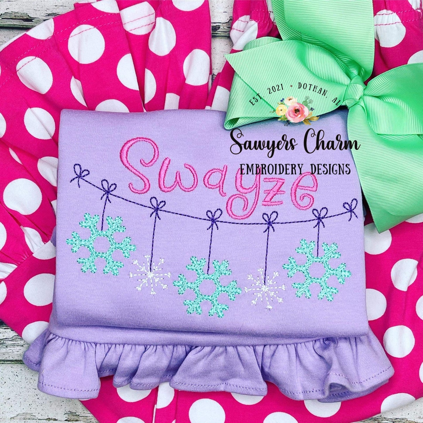 Snowflakes bunting banner with bows sketch stitch machine embroidery design file, bean stitch, quick stitch, winter wonderland, snowfall