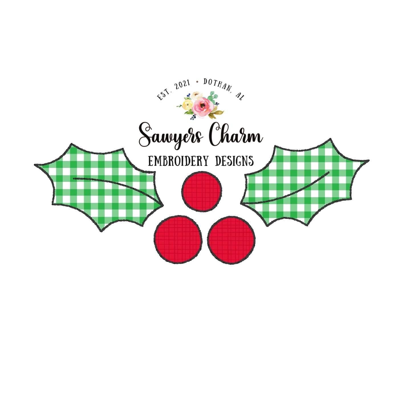 BUNDLE Holly berry bean stitch & zig zag machine applique embroidery design file, quick stitch, Christmas, happy holidays, monogram frame