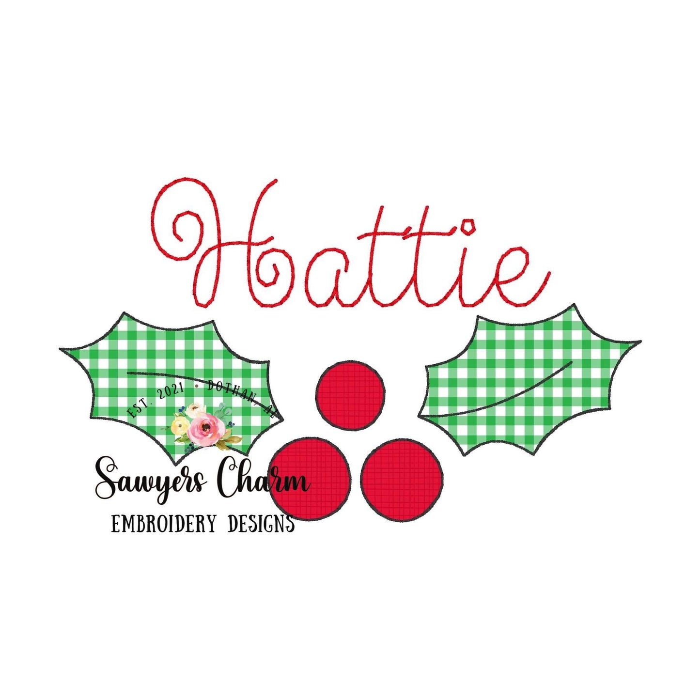 BUNDLE Holly berry bean stitch & zig zag machine applique embroidery design file, quick stitch, Christmas, happy holidays, monogram frame