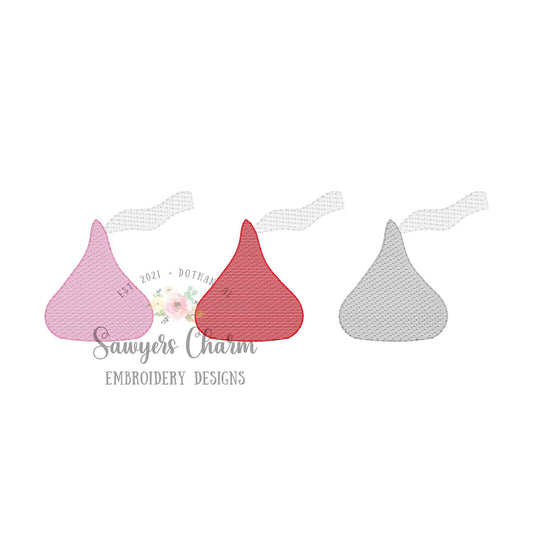 Chocolate kisses candy trio with & without bows sketch stitch, machine embroidery design file, winter, Valentine's Day, love, satin bows