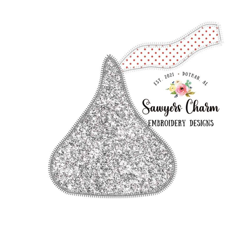BUNDLE Chocolate kisses candy with & without bow, zigzag and bean stitch machine applique embroidery design file, Valentine's Day, love