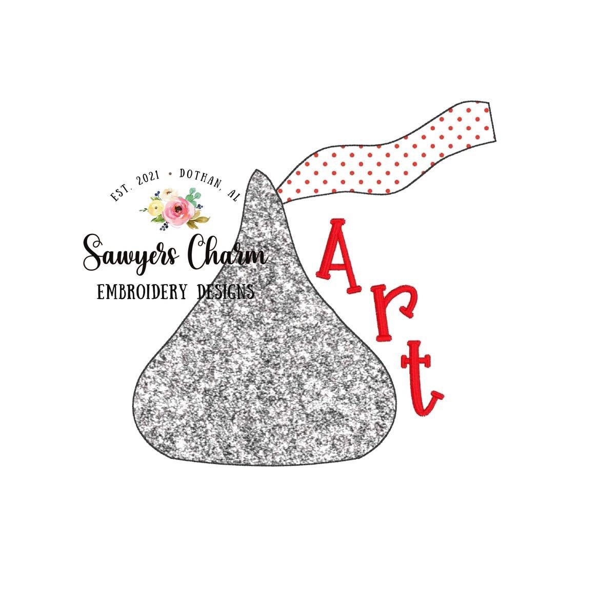 BUNDLE Chocolate kisses candy with & without bow, zigzag and bean stitch machine applique embroidery design file, Valentine's Day, love