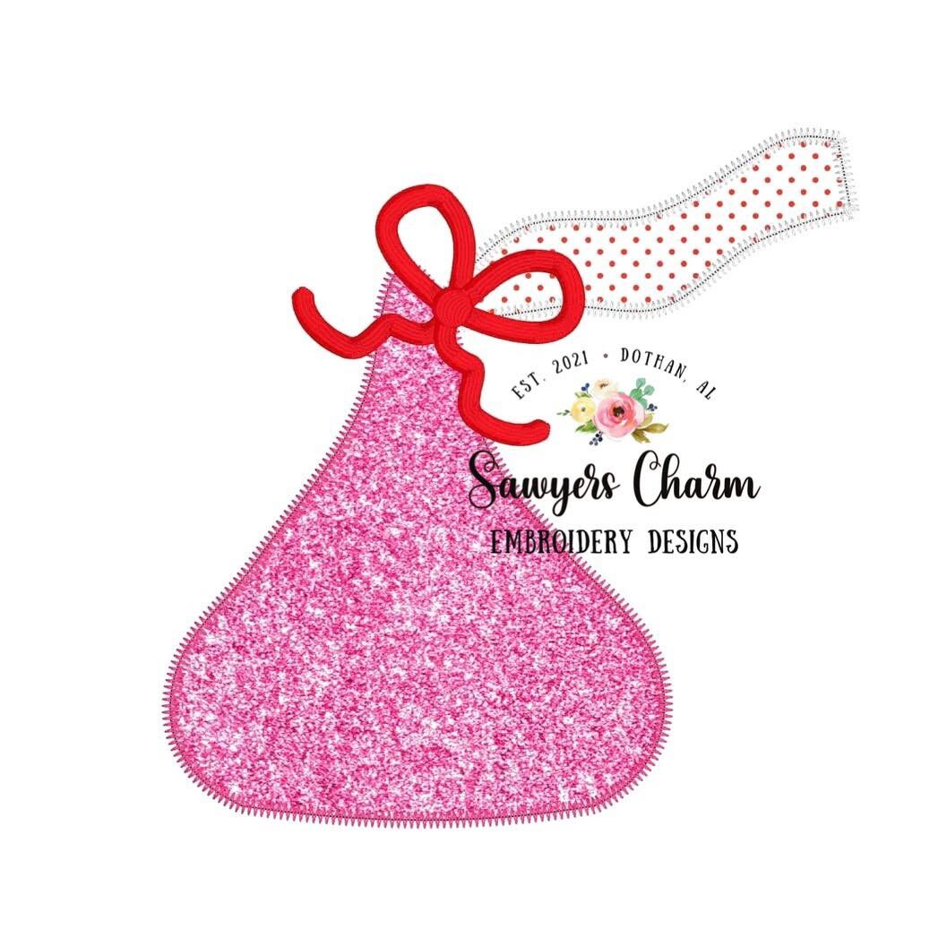 BUNDLE Chocolate kisses candy with & without bow, zigzag and bean stitch machine applique embroidery design file, Valentine's Day, love