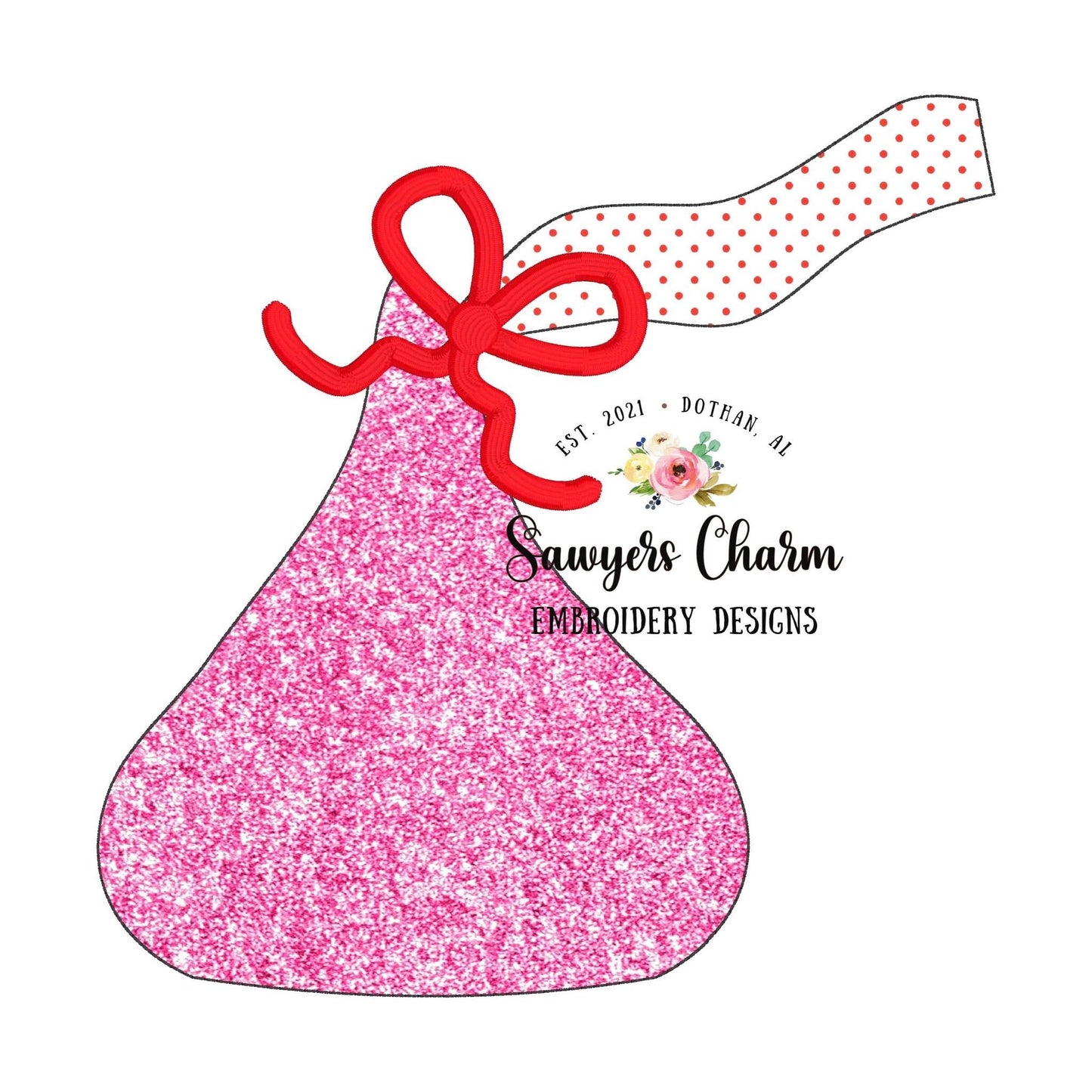 BUNDLE Chocolate kisses candy with & without bow, zigzag and bean stitch machine applique embroidery design file, Valentine's Day, love