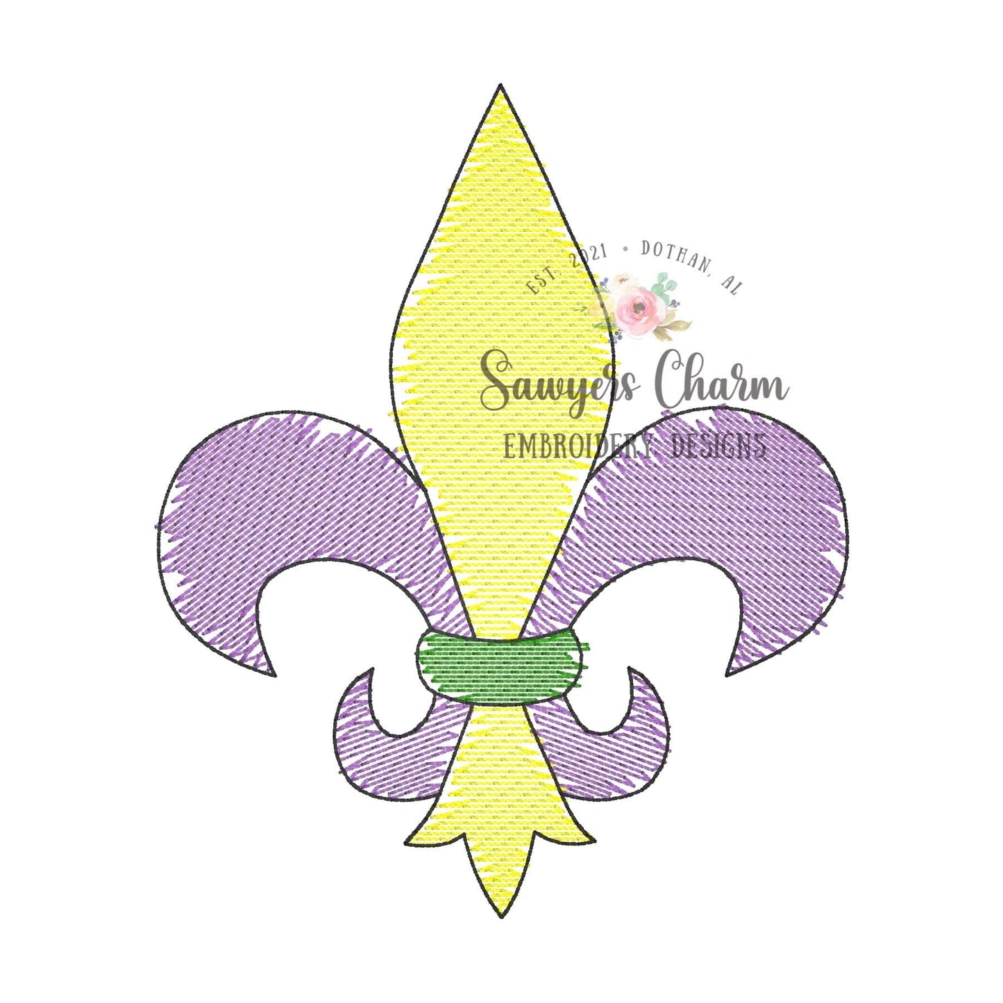 BUNDLE Mardi gras fleur de lis "watercolor" sketch stitch machine embroidery design file, with and without bow, quick stitch, bean stitch