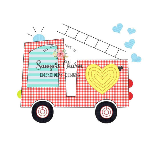 BUNDLE Valentine's Day Firetruck with hearts, zigzag & bean stitch machine applique embroidery design file, quick stitch, love XOXO , hose