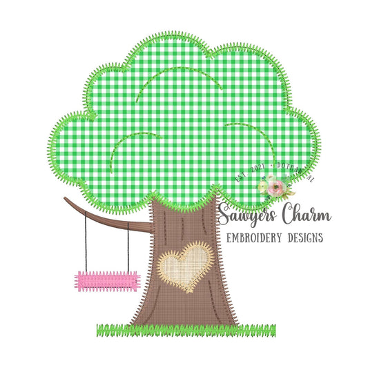 BUNDLE Valentine's Day carved heart in tree with swing, bean and zigzag stitch applique machine embroidery design file, love XOXO, be mine